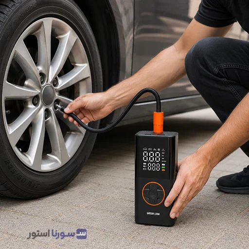 استفاده از کمپرسور GTI-01 برای باد کردن لاستیک خودرو